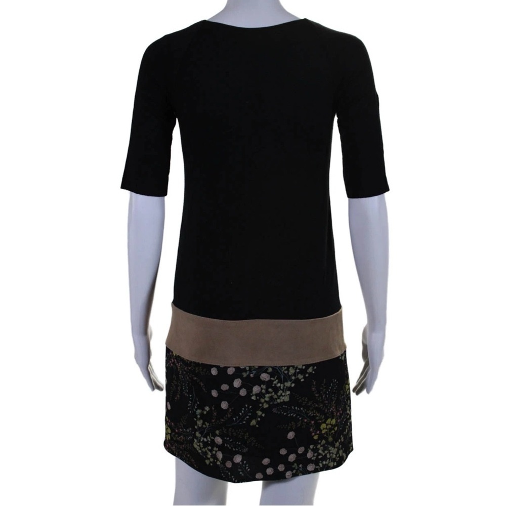 Bailey 44 Black Dress Stretch Jersey Lamb Leather Accent Floral Size Large - Picture 3 of 10